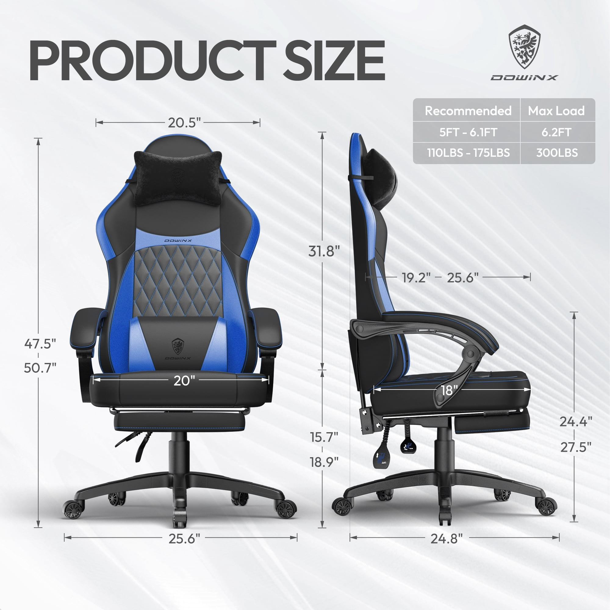 KARXAS Adult Gaming Chair Faux Leather PC Gaming Chair with Footrest and Lumbar Support, Black and Blue