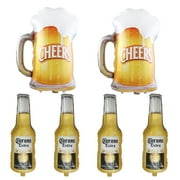 Corona Bottles Cheers Beer Glasses Mylar Balloon,New Year Beer Birthday Party Decorations (6 Pcs)
