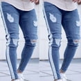 thumbnail image 4 of Men Ripped Jeans Skinny Biker Jeans Destroyed Frayed Slim Pant Denim, 4 of 4