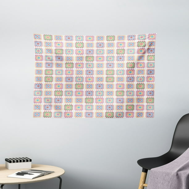 Afghan Tapestry, Doodle Style Line Arrangement of Colorful Shapes Hand ...