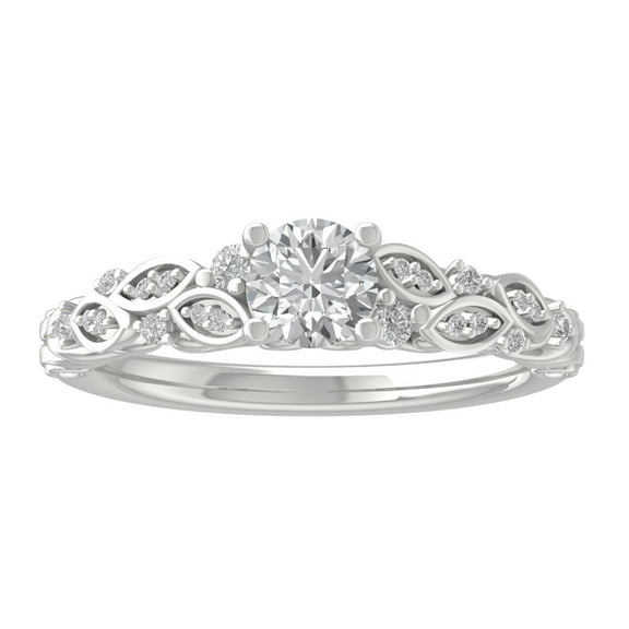 ARAIYA 10K White Gold Round Diamond Engagement Ring (3/4 cttw, I-J Color, I2-I3 Clarity), Size 10