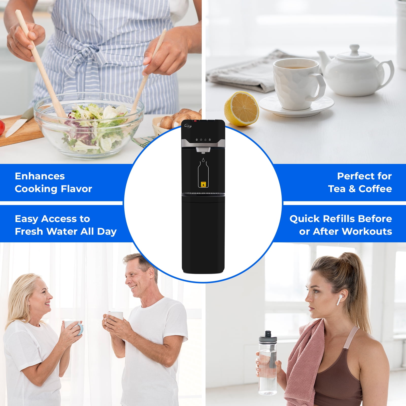 iSpring Bottleless Water Dispenser with 4-Stage Filtration, SGS-Tested 99% of PFAS Removal, Water Cooler Dispenser - Hot, Cold, Room Temp, Self Cleaning, Black, Model: DS4B-PF