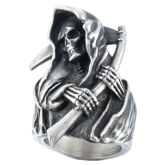 ZMY Home Stainless Steel Grim Reaper Ring Gothic Style Darkness Skull Biker Ring for Men (10)