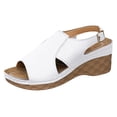 thumbnail image 6 of Platform Wedges Heels for Women Comfy Orthopedic Sandals Open Toe Splice Leather Back Strap Walking Shoes White Size 9.5, 6 of 7