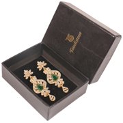 Sunsoul by Touchstone Indian Bollywood Desire Traditional Indian Peacock Motif Faceted Faux Emerald White Rhinestones Grand Designer Bridal Jewelry Chandelier Earrings In Gold Tone For Women.