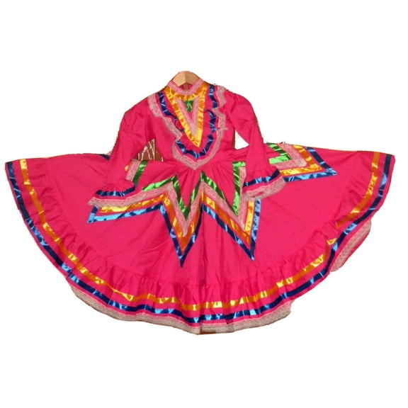 Border Merchant Womens Jalisco Dress Wide Skirt Folklorico X-Small Pink