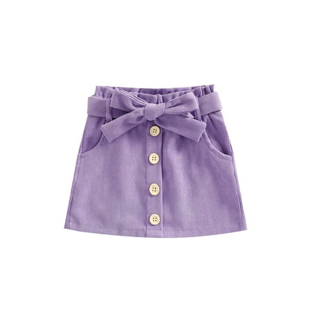 

Douhoow 1-6 Years Kids Girls Skirts Solid Single Breasted Bowknot A-line Short Skirts