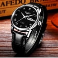 thumbnail image 2 of GUANQIN Men Business Analog Automatic Self-Winding Mechanical Stainless Steel Leather Business Wrist Watch Day Date Luminous Waterproof Sapphire Mirror Clock Man, 2 of 5