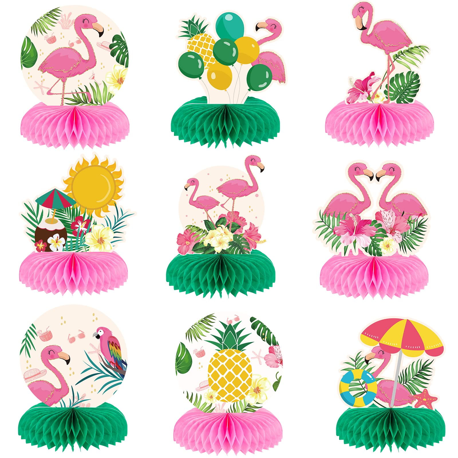 LINGXIU 9 Pieces Flamingo Themed Party Decoration Supplies Summer Hawaiian Tropical Aloha
