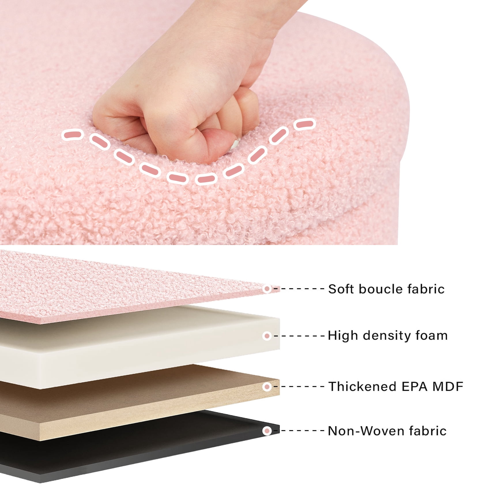 B FSOBEIIALEO 14.6inch Collapsible Storage Ottoman Round with Tray Teddy Fabric Living Room Bedroom Ottoman with Storage(Pink)