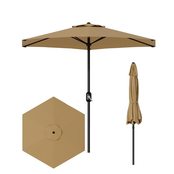 Yiwa 7.5FT Outdoor Patio Umbrella, Market Table Umbrella with 6 Sturdy Ribs, Waterproof & UV Protective for Pool, Garden, Deck