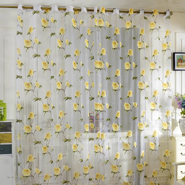 Floral Cortina 2.5Mx1M Flor floral con ojales Tul Cortina Panel de ventana YLW Fanmusic Floral Cortina