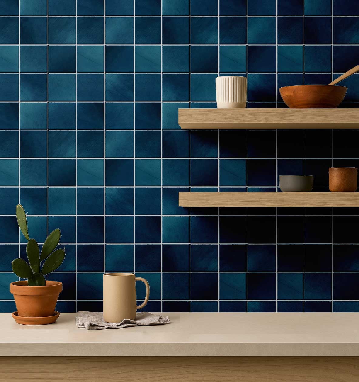 S4Sassy Mosaic Tile Pattern Wallpaper - Teal Wall Covering, 25" X 120" Self-Adhesive Plain Vinyl Wall Paper, Walls Wrap, Stylish Wallpaper For Bedroom, Closet, Office, Makeup Room
