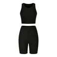 thumbnail image 3 of Bovxnpu Women Athletic Outfits, 2 Piece Workout Sets, Women's Piece Outfits Rib Knit Round Neck Sleeveless Crop Tank Top And High Waist Biker Shorts Set L, 3 of 6