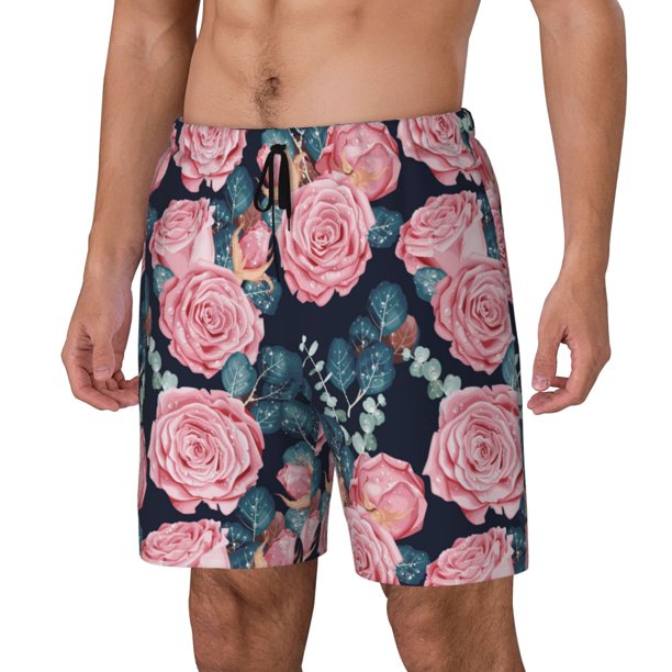 Balery Rose Flowers Bañador para hombre, shorts de playa de secado rápido con entrepierna y forro de compresión-Small