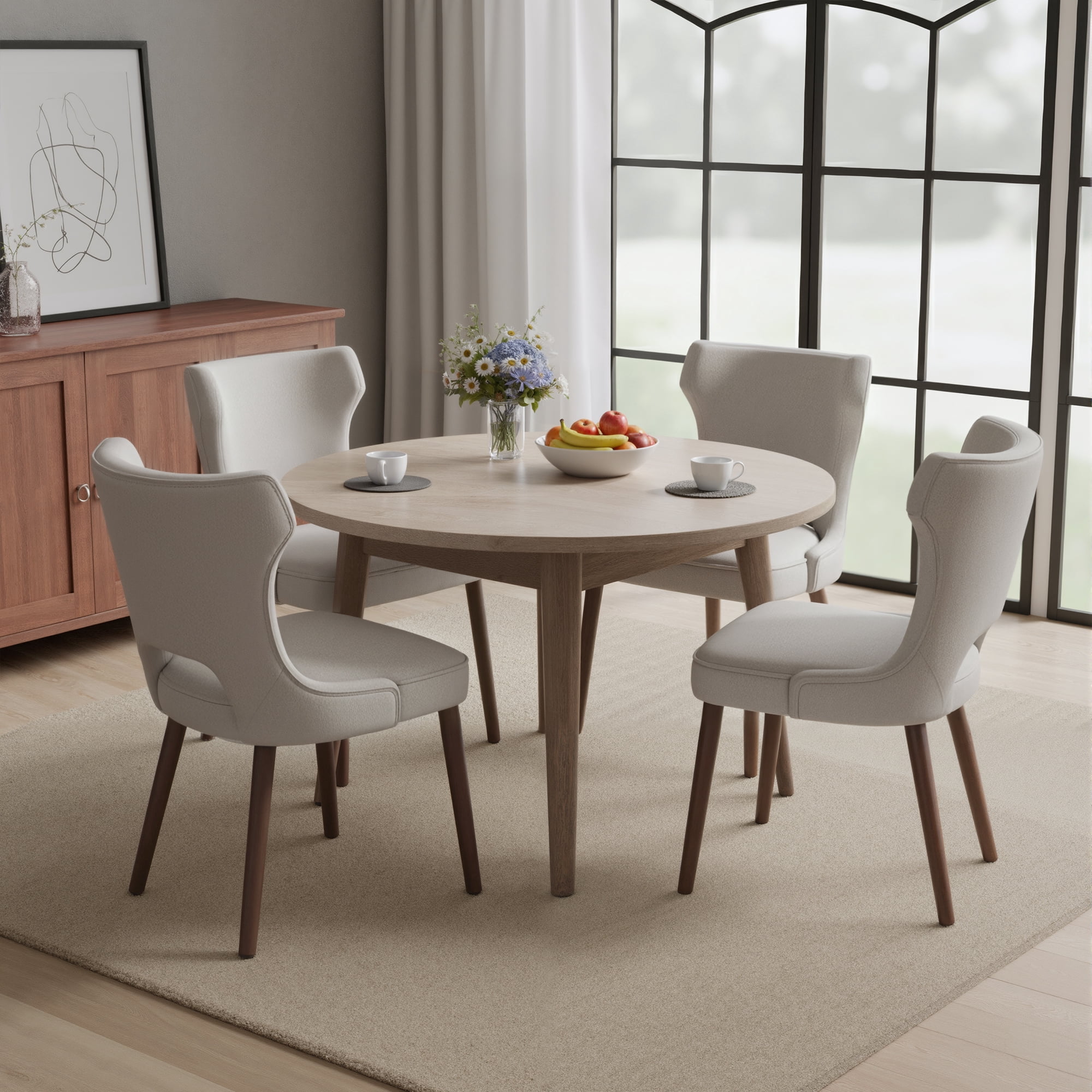 EOP Modern Fabric Upholstered Dining Chairs Set of 2, Wingback Dining Side Chairs with Solid Wood Legs, Farmhouse Dining Room Chairs for Dining Kitchen Living Room, Camel