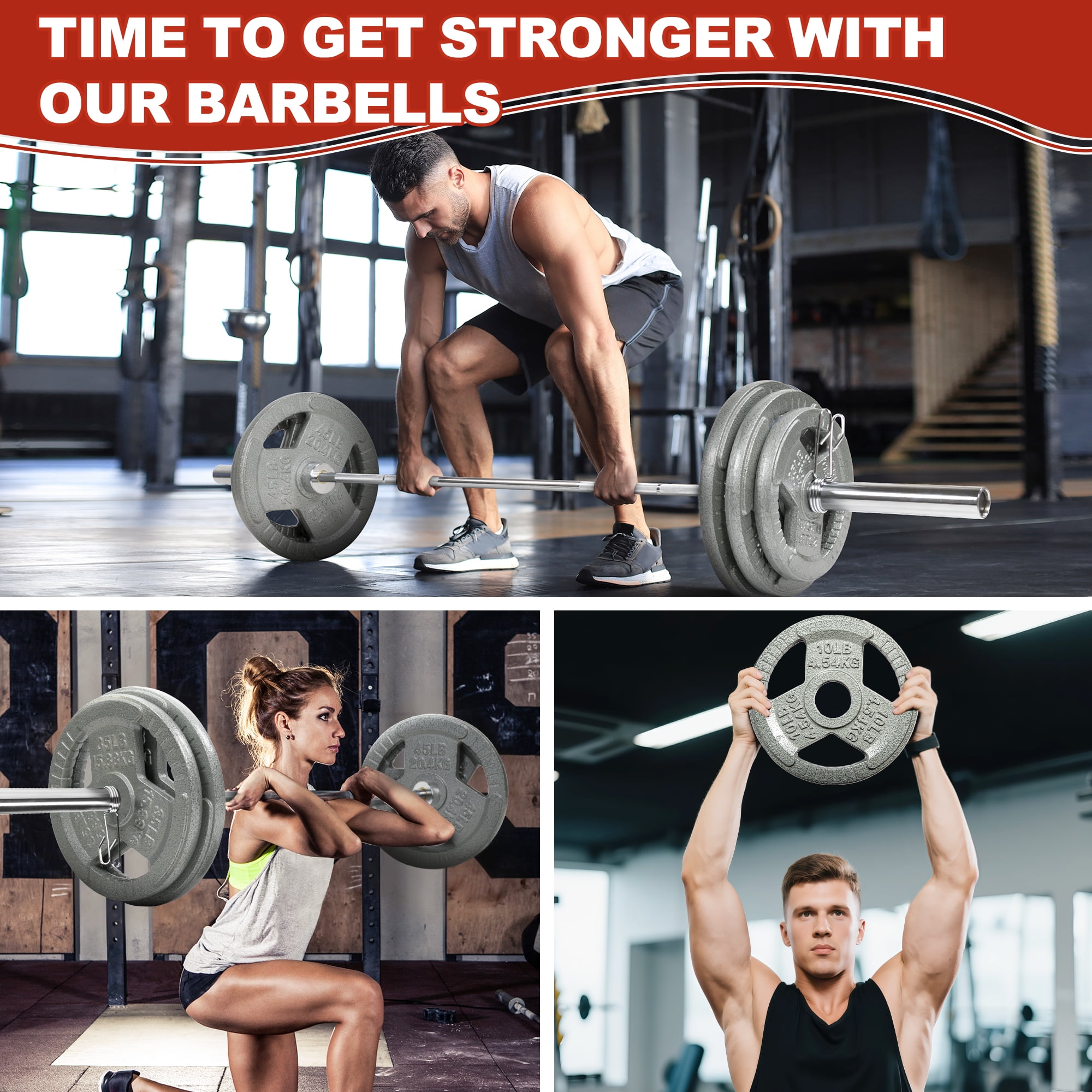 Signature Fitness 2-Inch Cast Iron Weight Plates – Olympic Barbell Plates for Strength and Resistance Training, Multiple Sizes Available
