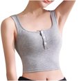 thumbnail image 3 of Jinhomg Womens Yoga Crop Top Casual Sleeveless Button Up Sport Bra Soft Comfy Square Neck Cotton Tank Tops Ladies Summer Workout Undershirts Gray S, 3 of 10