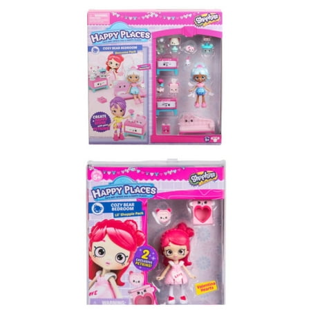 Shopkins Happy Places Cozy Bear Bedroom Welcome Pack and Lil Shoppie Valentina Hearts