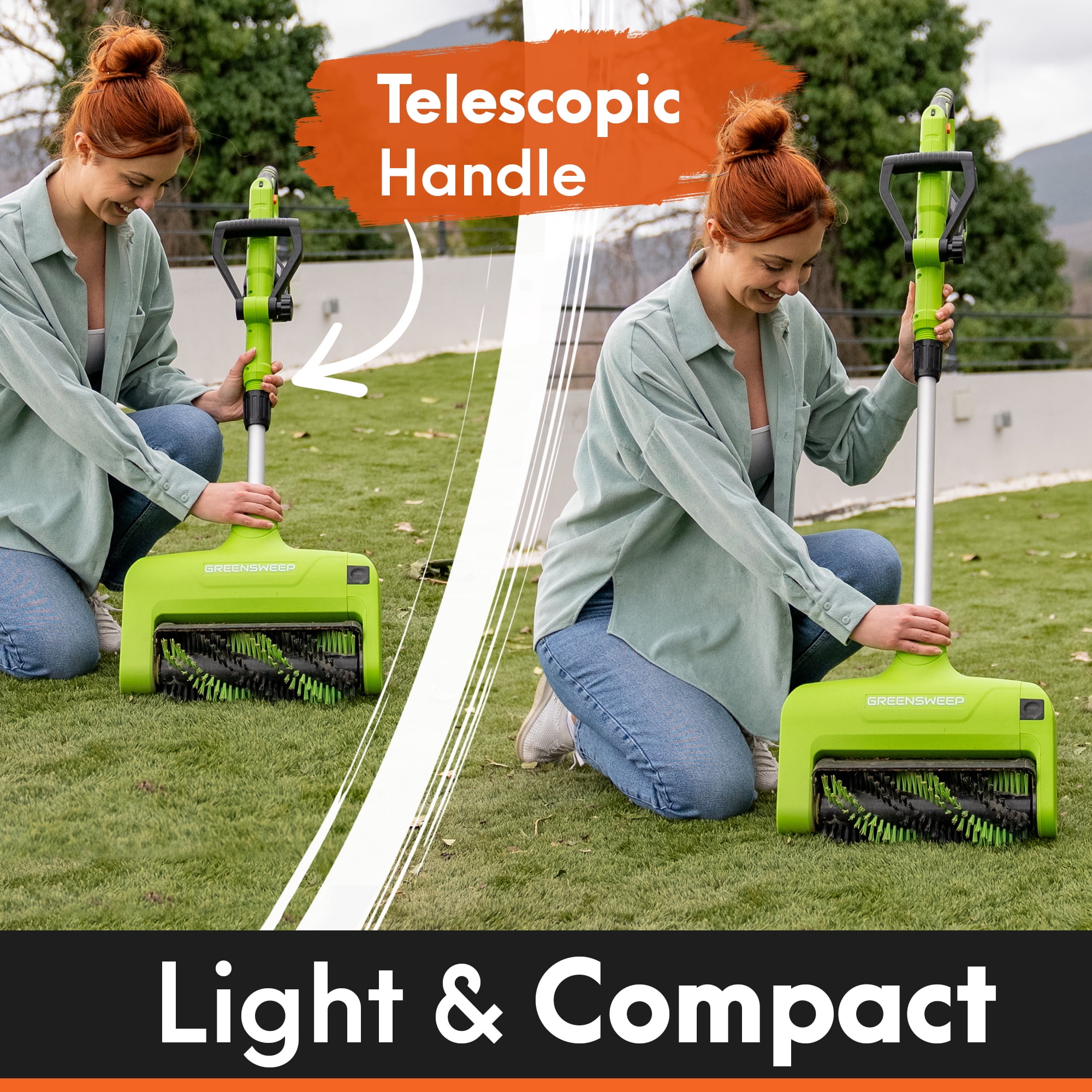 GreenSweep Reviver Volt Cordless Artificial Grass Power Brush, 12 in Cleaning Width, 20V Battery, Variable Speed, Removes Dirt, Debris and Pet Hair