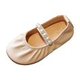 thumbnail image 2 of Toddler Cute Flats Pearls Decor Soft Sole Round Toe Flat Dress Shoes Girls Fashion Comfy Footwear for Daily Casual Wear Beige 2 Big Kids, 2 of 6
