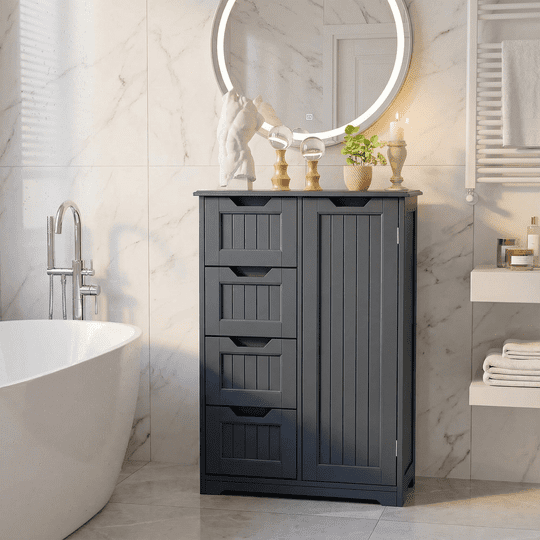 Aiho Bathroom Floor Cabinet Storage Organizer Freestanding Wooden Cupboard with Door Drawers Adjustable Shelf for Small Spaces Laundry Room Kitchen Living Room Bedroom Home Office - Gray