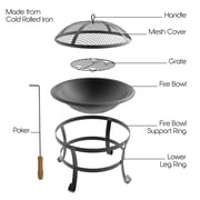 19 Wood Burning Fire Pit with Iron Net and Cover Lid for Backyard and Camping
