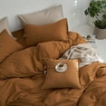thumbnail image 6 of MooMee Duvet Cover Set Cal-King 100% Washed Cotton Twill Ultra-Soft Breathable Linen Like 3-Piece (Dark Orange, 104"x98"), 6 of 7