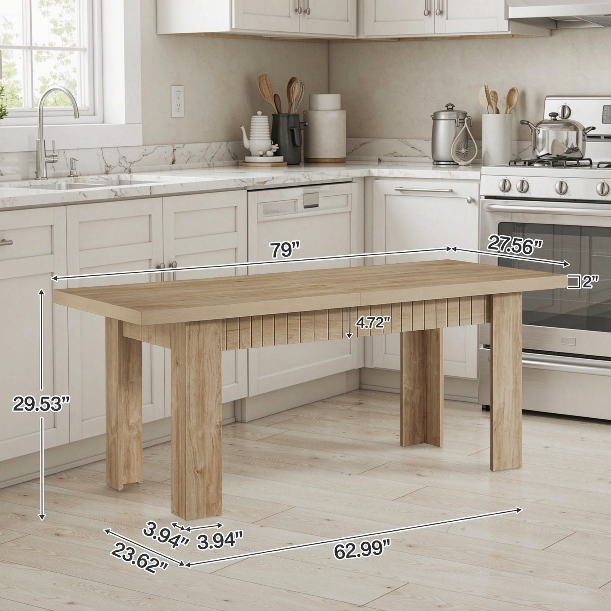 79 Inch Rectangular Dining Table for 6 to 8 People, MDF Kitchen Table