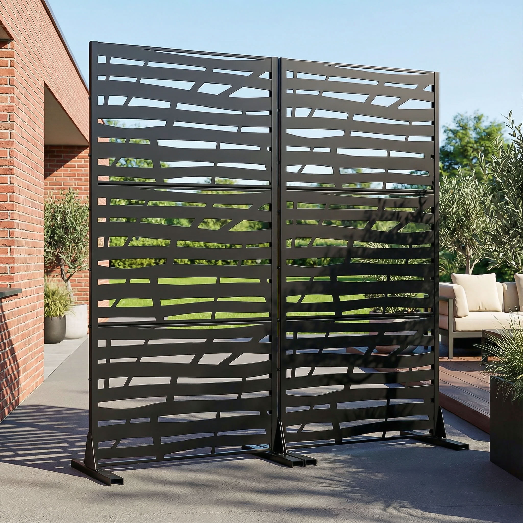 MAYEERTY 59*30in Outdoor Privacy Screen, Narrow Space Metal Privacy Panel, Privacy Divider for Patio, Balcony, Backyard, Garden
