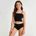 thumbnail image 2 of Ticikt Girls Two-Piece Tankini Swimsuit, 7-14Y Kids Floral Cutout Swimwear Bathing Suit for Beach Pool,Black, 2 of 9