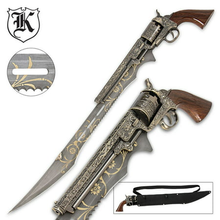 Otherworld Steampunk Gun Blade Sword With Nylon Shoulder Sheath - Antique Finish, Laser-Etched And E, 20 1/2 rust resistant stainless steel blade By K EXCLUSIVE From (Best Way To Sell Antique Guns)