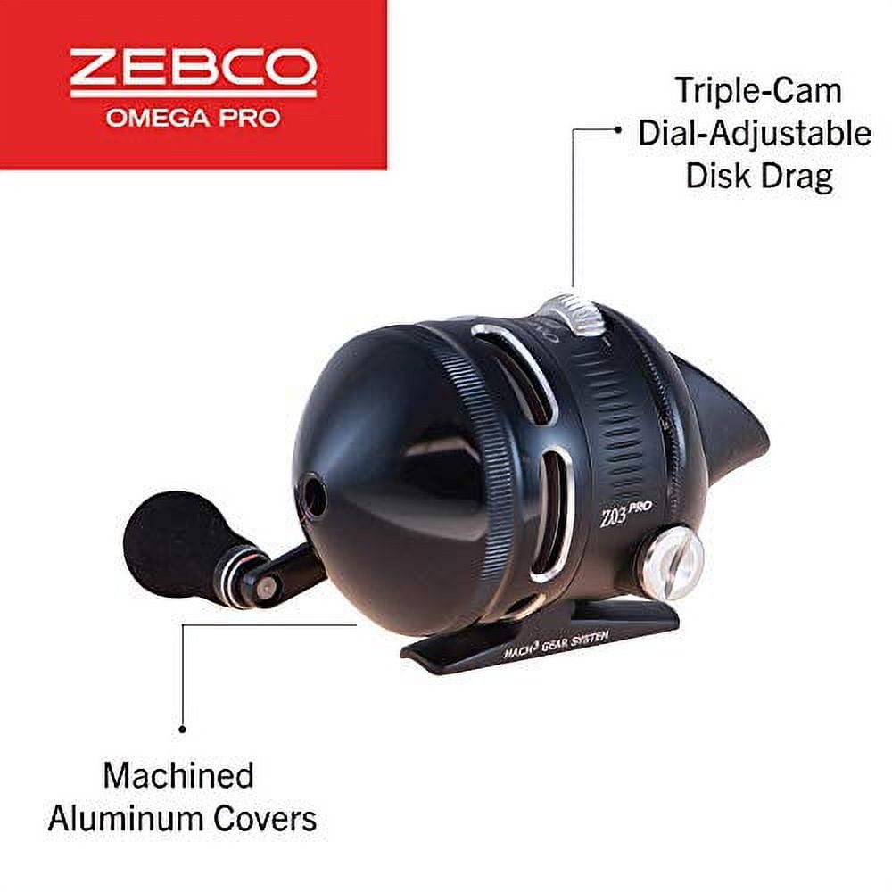 Zebco Omega Pro 6-Pound and Aluminum Front Changeable Cover, Reel, Retrieve, Size Zebco Double Right or Spincast with Fishing 20 Black Anodized Pre-Spooled Fishing Reel, Left-Hand Line