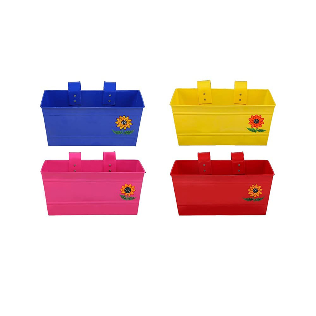 Kraft Seeds Metal Planters with Handpainted Flower (Multicolor, Pack of