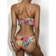 thumbnail image 4 of Traje de baño de bikini para mujer con volantes y cuello en V con estampado de flores, traje de baño de dos piezas para uso de verano, 4 of 6