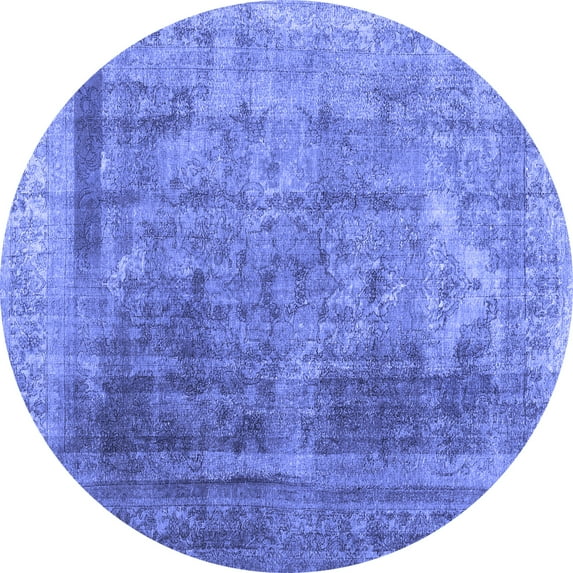 Ahgly Company Machine Washable Indoor Round Abstract Blue Contemporary Area Rugs, 8' Round
