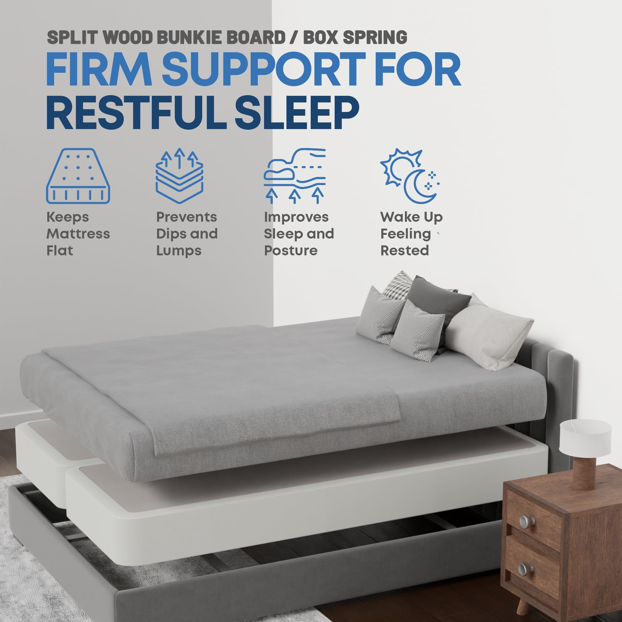 Continental Sleep, Box Spring Bed Base Full Size, 8-Inch Wood Mattress Foundation, Quiet Noise Free, 2-Pieces Under Mattress Support BoxSpring, Fully Assembled, White