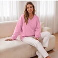 thumbnail image 6 of VV AVEORS Womens Sweatshirts No Hood Loose Fit Long Sleeve V Neck Casual Sweatshirt Fall Fashion Comfort Winter Hoodless Hoodies Pink S, 6 of 8