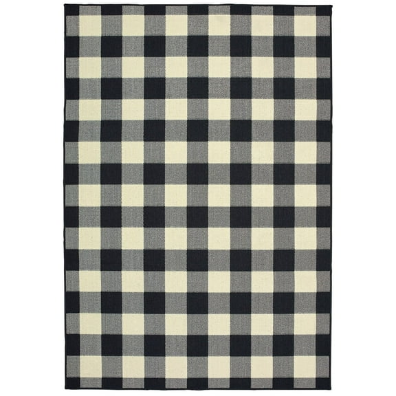 Oriental Weavers Marina Area Rug Black Plaid Rectangle Living Room Stain Resistant, 21 in