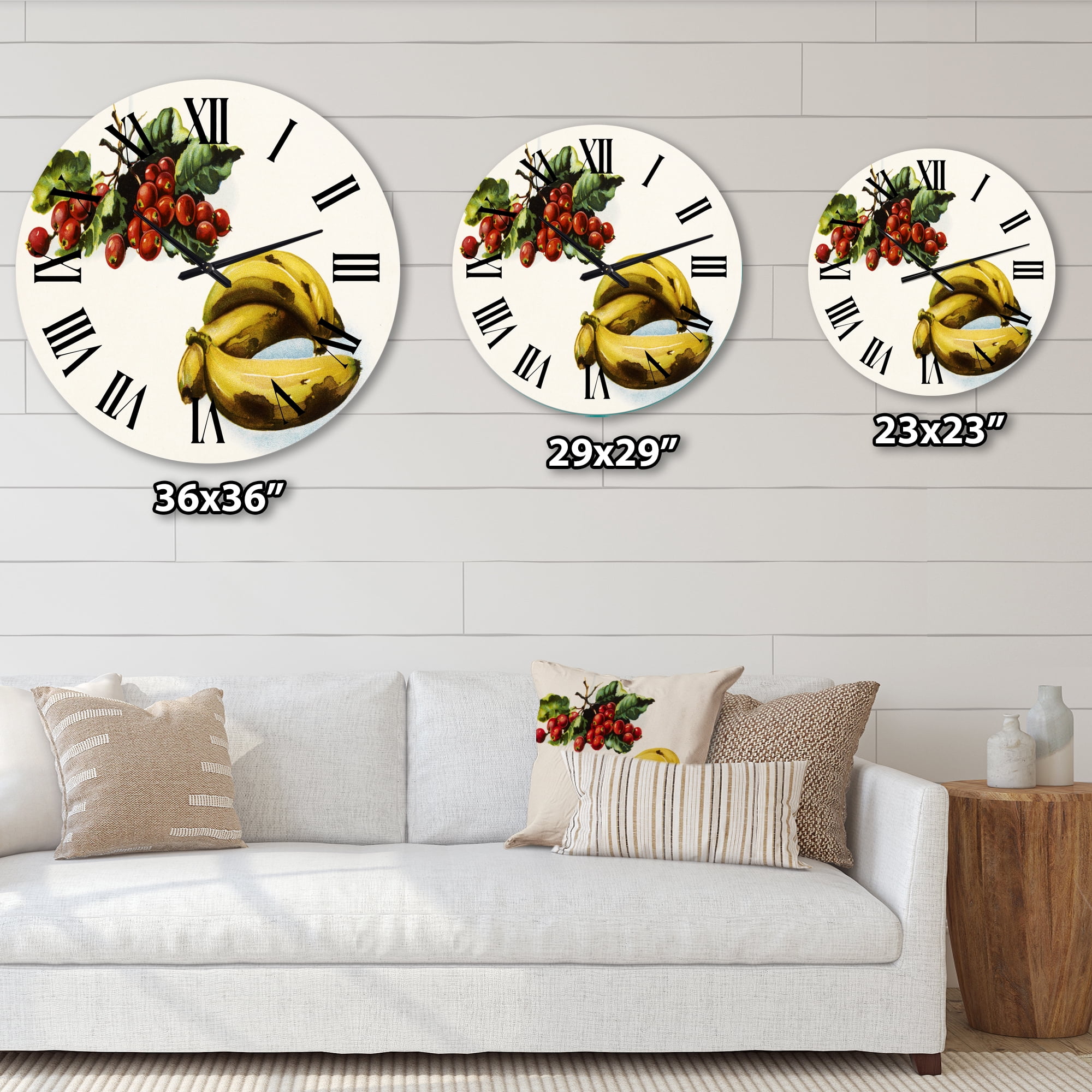 Designart 'Banana And Red Berries' Farmhouse Wall Clock