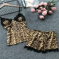 thumbnail image 2 of LIIPEE Women Sleepwear Sexy Deep V Leopard Print Imitation Silk Sexy Shorts Set Soft Pajamas, 2 of 5