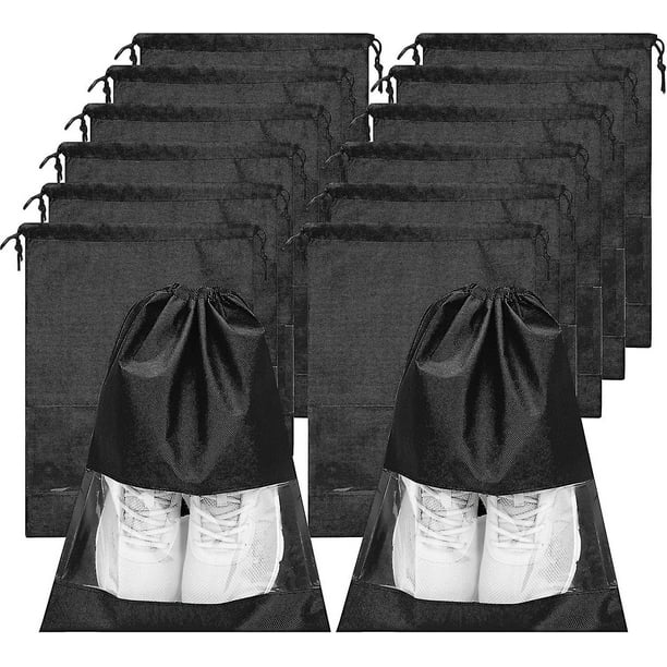12 bolsas para zapatos para viajes, grandes bolsas de zapatos con cordón a prueba de polvo, organizadores de embalaje para hombres y mujeres, negro