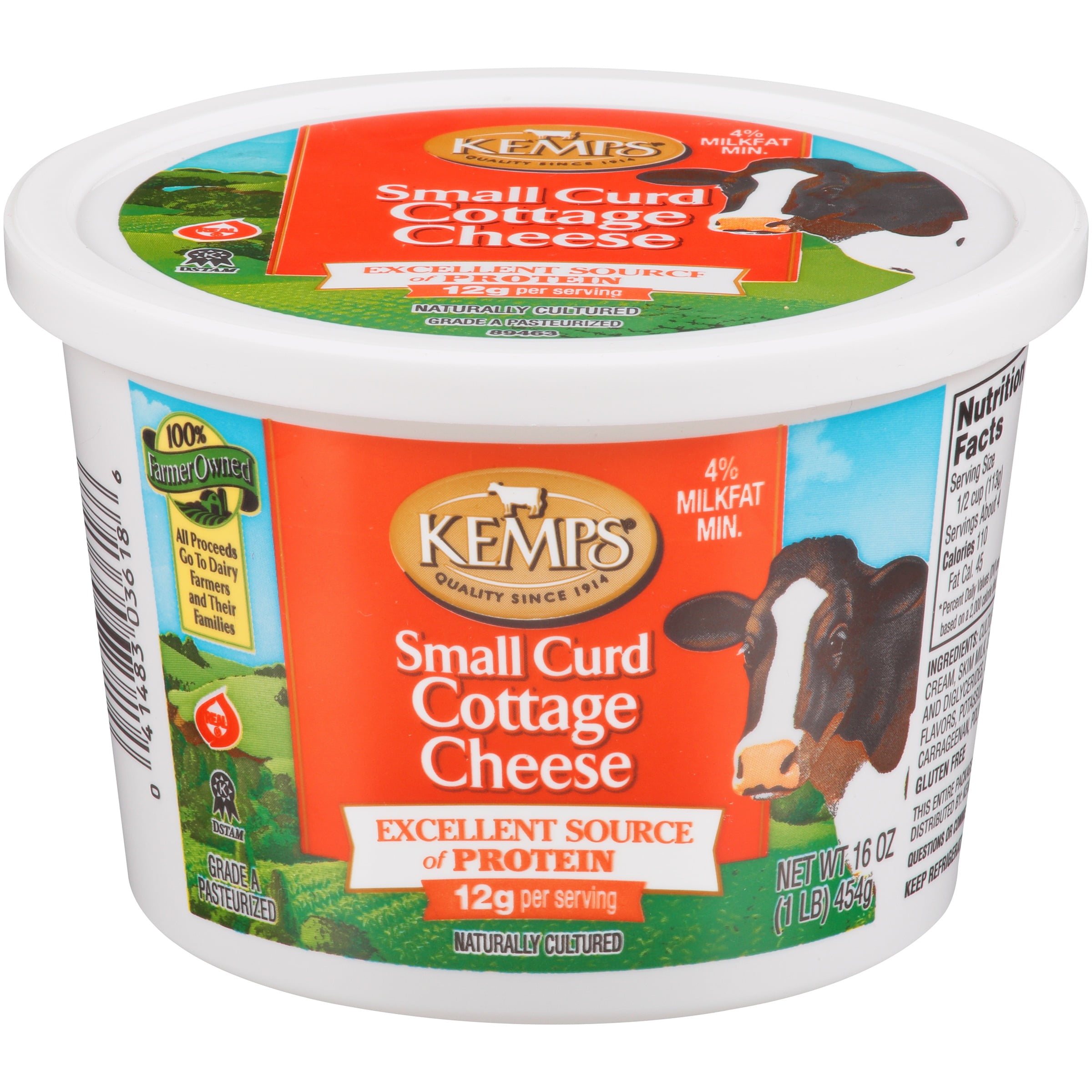 Kemps Small Curd Cottage Cheese 16 Oz Plastic Tub Walmart Com