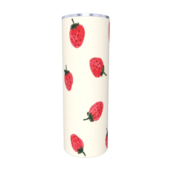 20oz Strawberry Pattern Insulated Tumbler with Handle and Straw Lid Cute Fruit Travel Coffee Cup for Car Office Summer Gifts with Straw