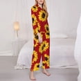 thumbnail image 3 of Picia Sunflowers On Red Pattern Women’s Long-Sleeve Sleepwear Set - Soft 2-Piece Loungewear with Pockets, Comfy PJs for Relaxing Nights-Large, 3 of 7
