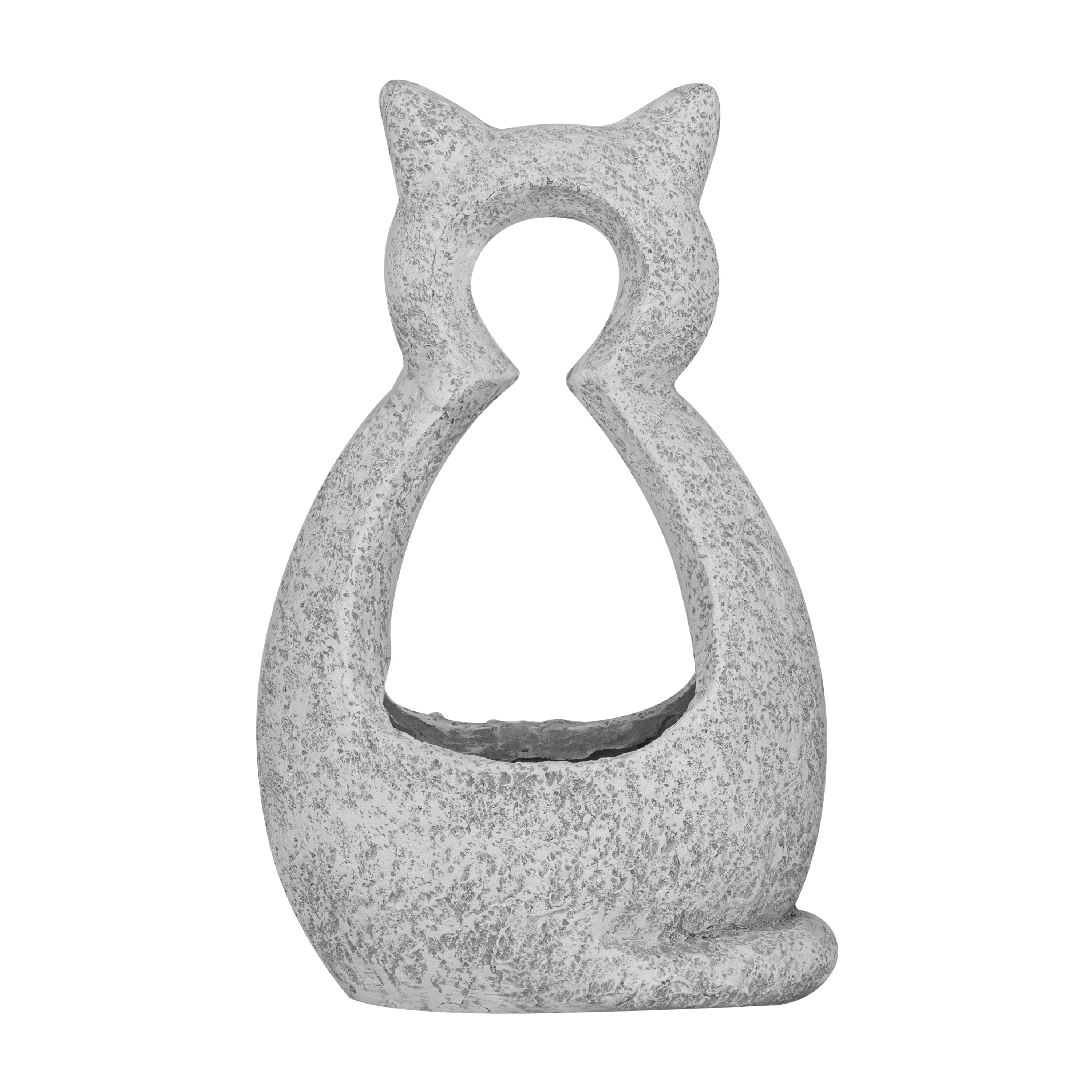 DecMode 13" x 18" Indoor Outdoor Gray Fiberglass Cat Planter with Stone Mosaic Design