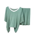 thumbnail image 3 of Yeaiivve Bamboo Pajamas Set for Women Color Block Short Sleeve Cooling Tops and Shorts Comfy Soft Summer Pjs Sets Loose Pleated Loungewear Green,L, 3 of 7
