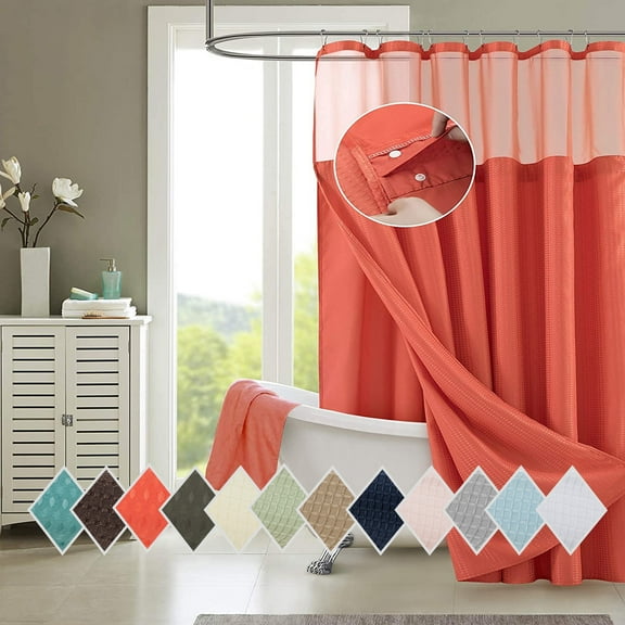 Dainty Home Complete Waterproof Shower Curtain with Detachable Liner in Coral