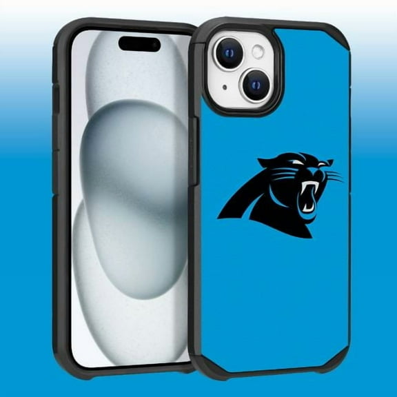 Apple iPhone 15 Plus (6.7) - NFL Licensed Carolina Panthers Team Logo on Light Blue Textured Dual Layer Case