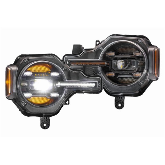 Fits 2021-2024 Ford Bronco Morimoto Headlight Assembly LF497 XB; LED Bulb; Bi-LED Projector; White DRL/Amber Side Marker Light; UV-Resistant Polycarbonate Clear Lens; Black ABS Plastic Housing